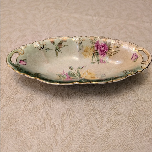 Antique Vintage Buffalo Pottery Serving Dish Cairo Pattern Floral Gold Trimmed - Picture 2 of 3